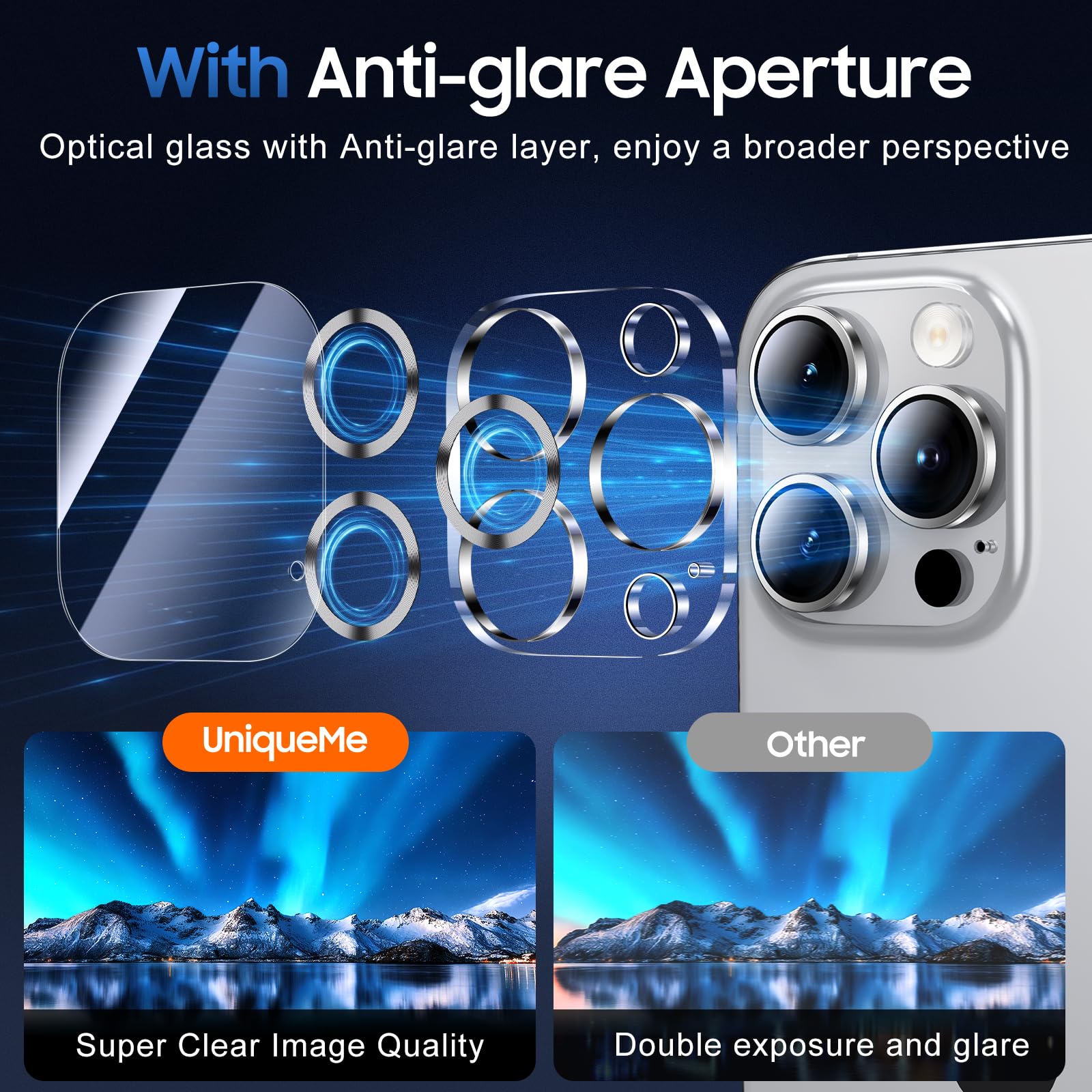 UniqueMe for 3 Pack iPhone 16 Pro/16 Pro Max Camera Lens Protector -Silver