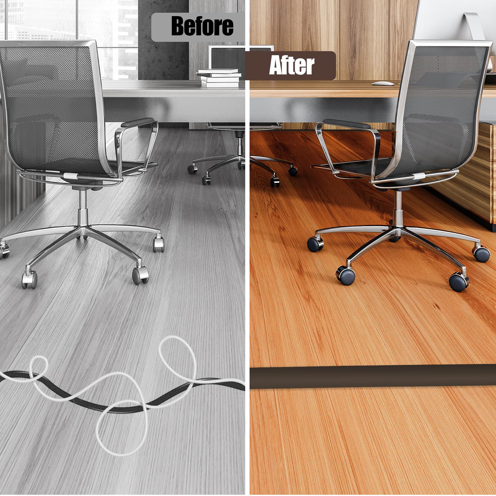Floor Cord Cover Cable Cavity Self Adhesive Cord Hider Floor 10FT Floor Cable Management Power Cord Protector Floor Electric Cord Covers for Offices, Gym, Exhibitions (CoffeeBrown, 0.78" x 10')
