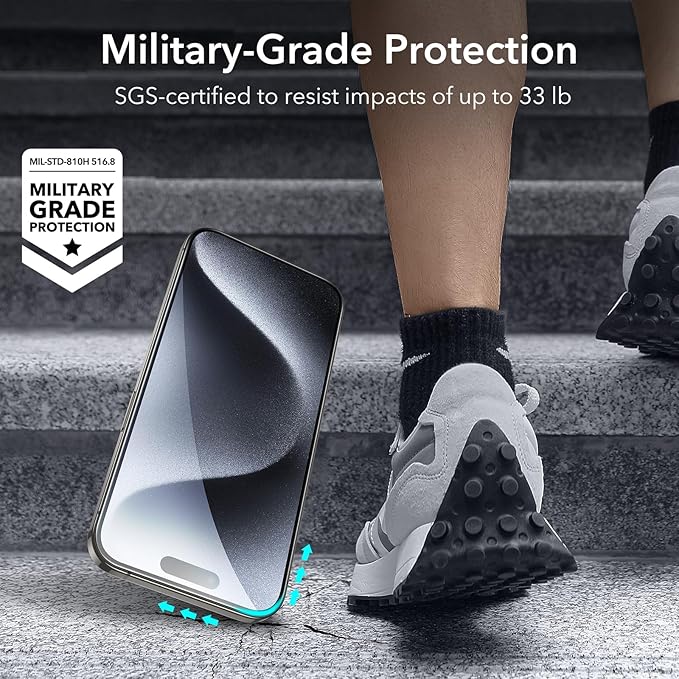 ESR 3+1 Pack for iPhone 15 Pro Screen Protector, 3 Black Edge Tempered-Glass Film and 1 Set Camera Lens Protector, 2.5D Curved Edges, Full-Coverage Military-Grade Protection, Scratch Resistant