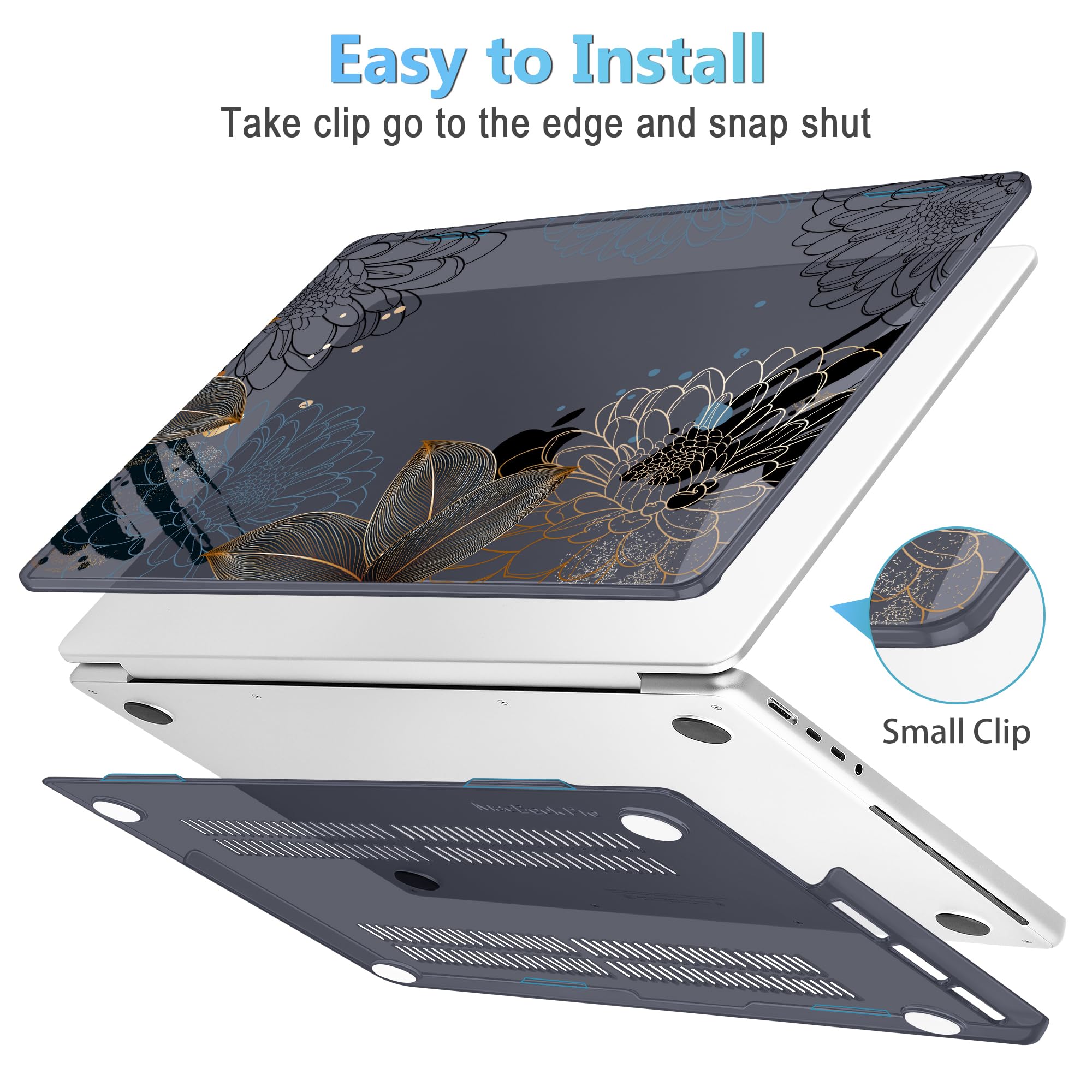 Mektron Case for 2026 M5 MacBook Pro 16 inch A3429 A3428 M4 A3403 A3186 M3 A2991 M2 A2780 M1 A2485 (2021-2025) Pro/Max with Liquid Retina XDR, Hard Shell Plastic Laptop Cover, Line Chrysanthemums