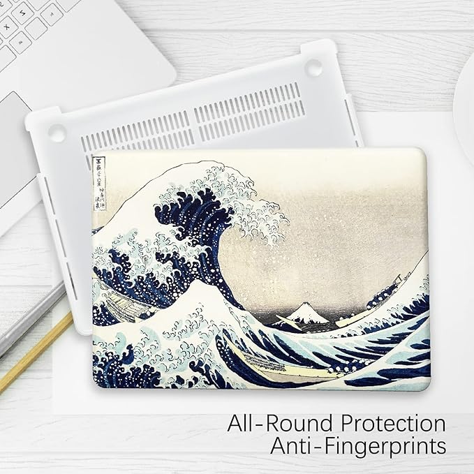 Berkin Arts for MacBook Air 13.6 inch Case A3240 A3113 A2681 (M4 M3 M2) 2025 2024-2022 Release with Keyboard Cover & Screen Protector (The Great Wave by Hokusai)