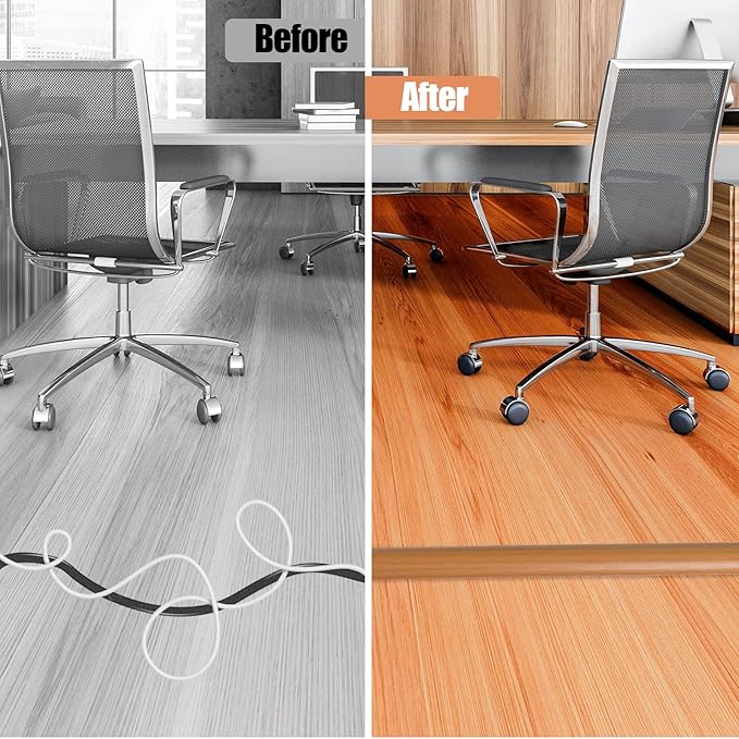 Floor Cord Cover Cavity 0.8"x0.37" Self Adhesive Cord Hider, 3.3FT Low Profile Cable Management, Extension Strip Protector for Wires, Prevent Cable Trips for Offices, Gyms, Exhibitions (Brown Wood)