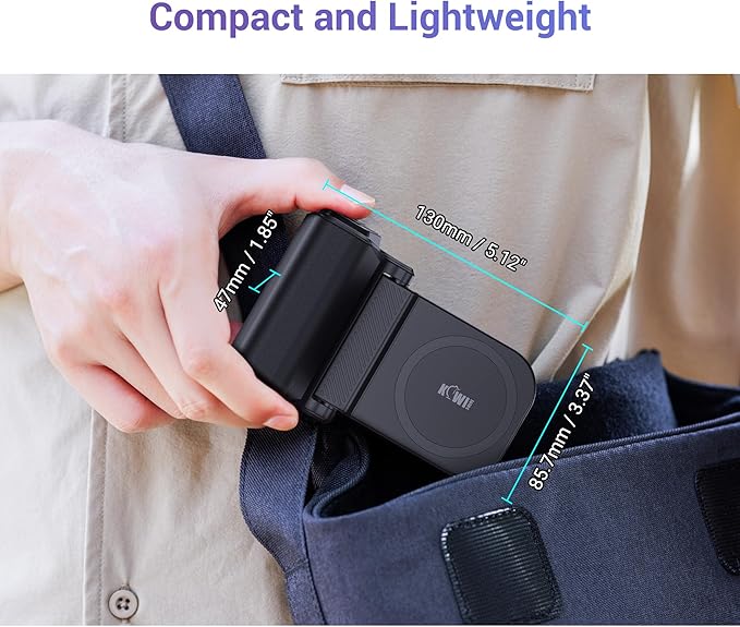KIWIFOTOS Magnetic Phone Camera Grip for Magsafe Phone Tripod Handle with Bluetooth Remote & Tripod Mount Adapter for iPhone 16 Pro Max Samsung Smartphone Vlog Video Shooting (Black)