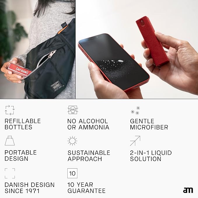 am Screen Cleaner Mist Spray with Microfiber Cloth Around – Alcohol-Free, Streak-Free Screen Cleaning Kit for Smartphones, Tablets, Laptops, Smart TVs & Car Screens, 3 Pack, Green