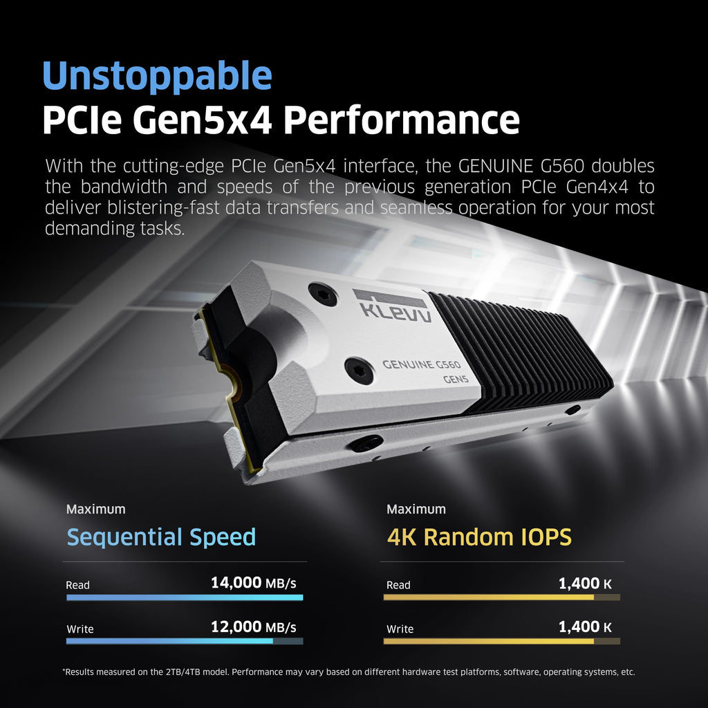 KLEVV Genuine G560 1TB M.2 2280 NVMe PCIe Gen5x4 Internal SSD Heatsink Included, up to 13000MB/s with DRAM Cash (K01TBM2SP0-G56)