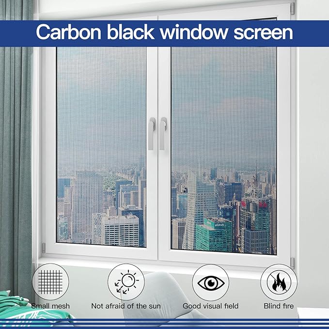 Window Screen Door Repair Kit Include Window Screens Mesh 48"x118" with All Tools in Window Screen Replacement(2pcs Screen Rollers, Screen splines, Hook, Utility Knife and Ruler), Yolovit