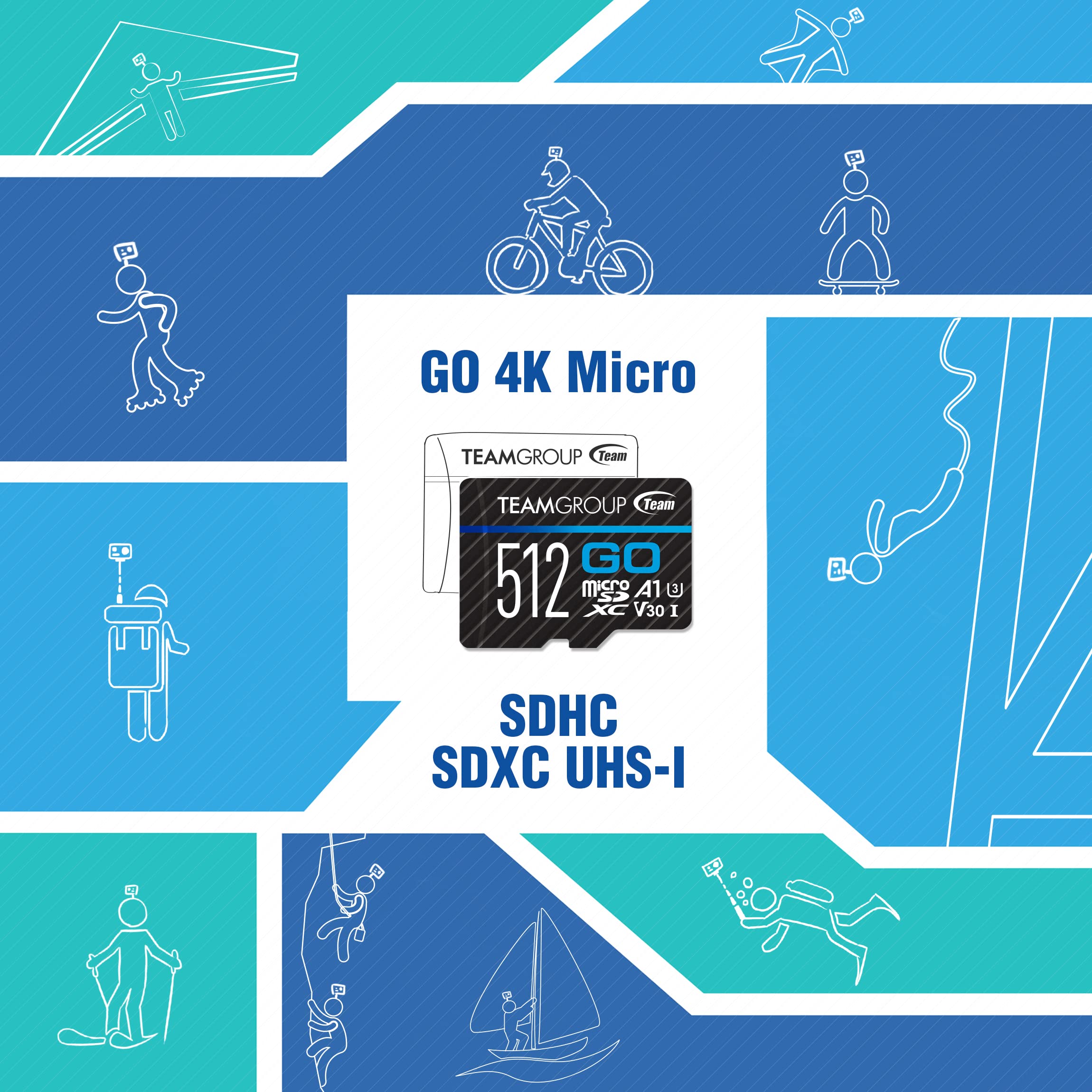 TEAMGROUP GO Card 128GB x 2 Pack MicroSDXC UHS-I U3 V30 4K for Action Cameras & Drone High Speed Flash Memory Card with Adapter for Outdoor Sports&Vlog, 4K Shooting,GoPro&Insta360&DJI TGUSDX128GU364