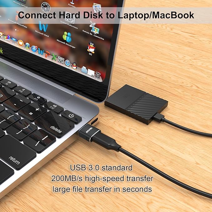 ENVEL USB to USB C Adapter, USB3 5Gbps High Speed Data Transfer, OTG Converter Thunderbolt3 to USB Female Compatible with Apple iWatch iPhone 15 Pro Max iPad Air 4 5 Mini 6 (Black, USB A Male)