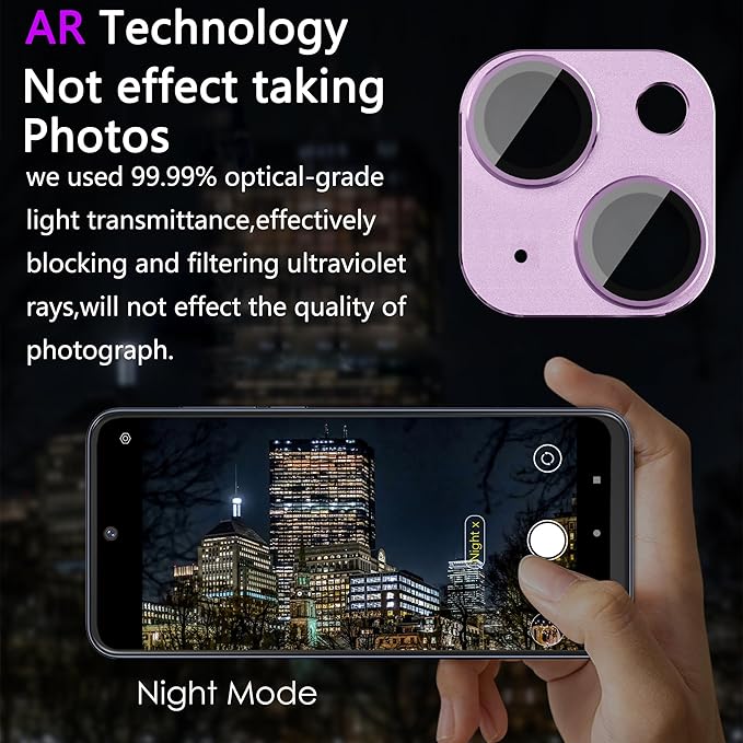 2 Pack Camera Lens Protector for iPhone 14 / iPhone 14 Plus,[Not Easy to Breakn ] AR Tempered Glass Strong Adsorption Metal Camera Cover Screen-purple