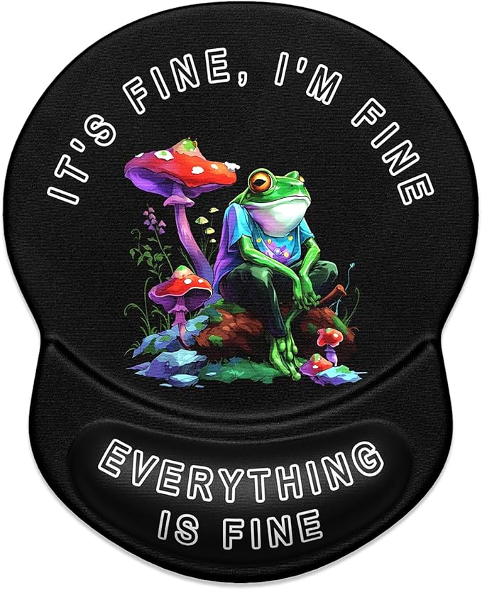 ITNRSIIET Ergonomic Mouse Pad with Gel Wrist Support Small Wrist Rest Smooth Surface Non-Slip PU Base Comfortable Office Supplies Pain Relief, 8.7 x 7.2 inches, Unhappy Frog