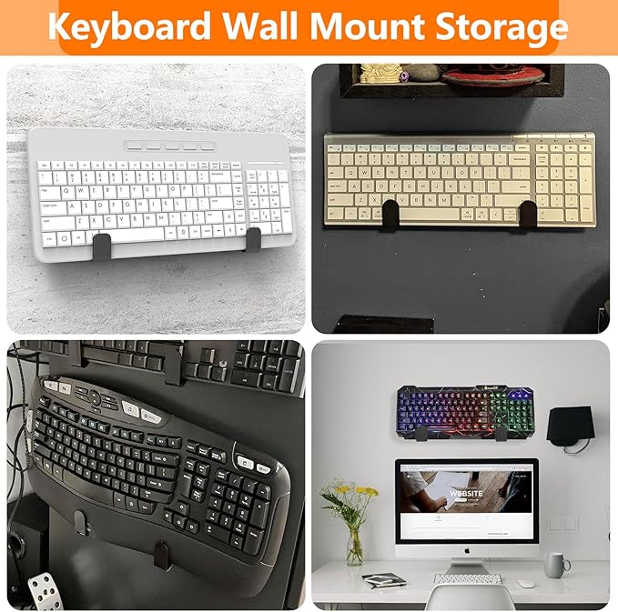 2-in-1 Keyboard Wall Mount - Metal Hanger with Adhesive & Screws, Fits Mechanical Keyboards Up to 3cm Thick