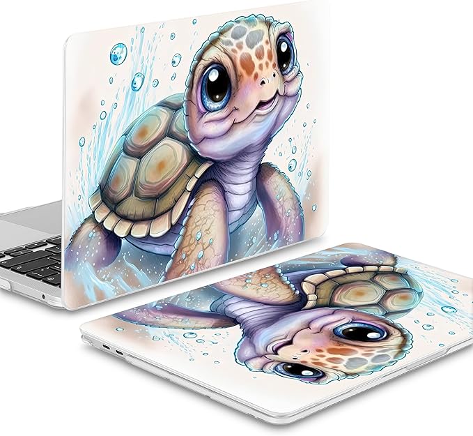 Mektron for MacBook Air 13 Case A1466/A1369 (2010-2017 Release), Snap-on Plastic Hard Shell Cover for MacBook Air 13.3 inch with Keyboard Cover, Cute Turtle