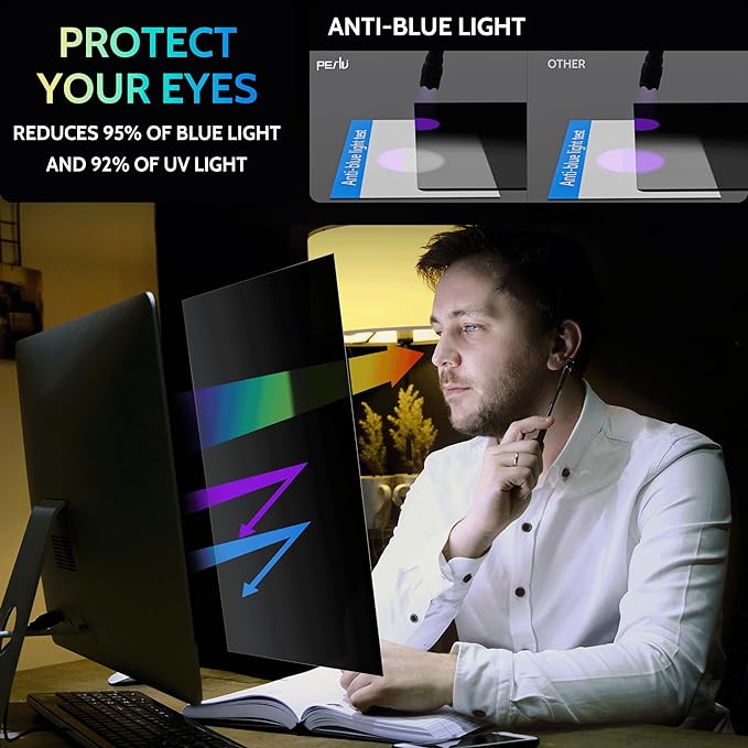 [2-Pack] 27 Inch Privacy Screen for Computer Monitor 16:9 Aspect Ratio, Eye Protection Anti Blue Light Glare Shield, 27inch Removable Black Blackout Anti Spy Desktop Security Private Filter