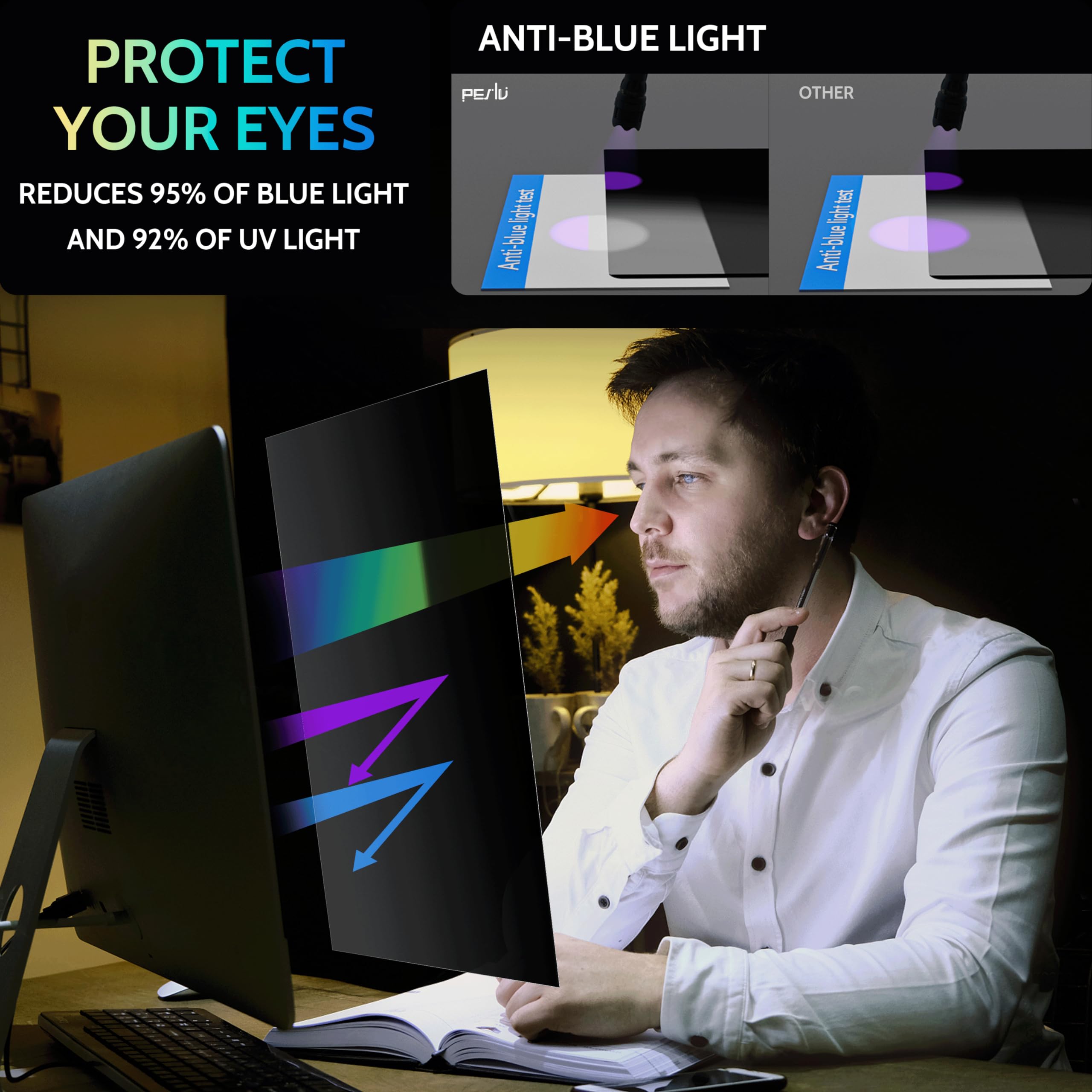 Peslv [2 Pack] 28 Inch Privacy Screen for Computer Monitor 16:9 Aspect Ratio, Eye Protection Anti Blue Light Glare Shield, 28inch Removable Black Blackout Anti Spy Desktop Security Private Filter