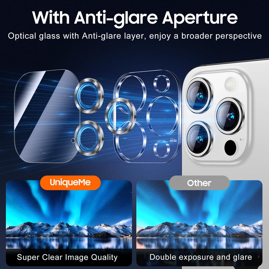 UniqueMe for 3 Pack iPhone 15 Pro/15 Pro Max Camera Lens Protector-Silver