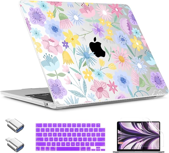 TWOLSKOO Compatible with M4 MacBook Air 15 inch Case 2025-2023 Released Model M4 A3241 M3 A3114 M2 A2941, Plastic Hard Shell & Screen Protector & Keyboard Cover & Type C Adapter, Flying Astronauts