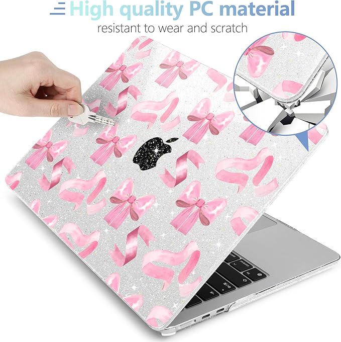 MEEgoodo Case for M4/M3/M2 MacBook Air 13.6 inch Case 2025 2024 2022, Fit Model A3240/A3113/A2681, Laptop Hard Shell with Keyboard Cover Compatible with MacBook Air 13 inch, Pink Satin Bow