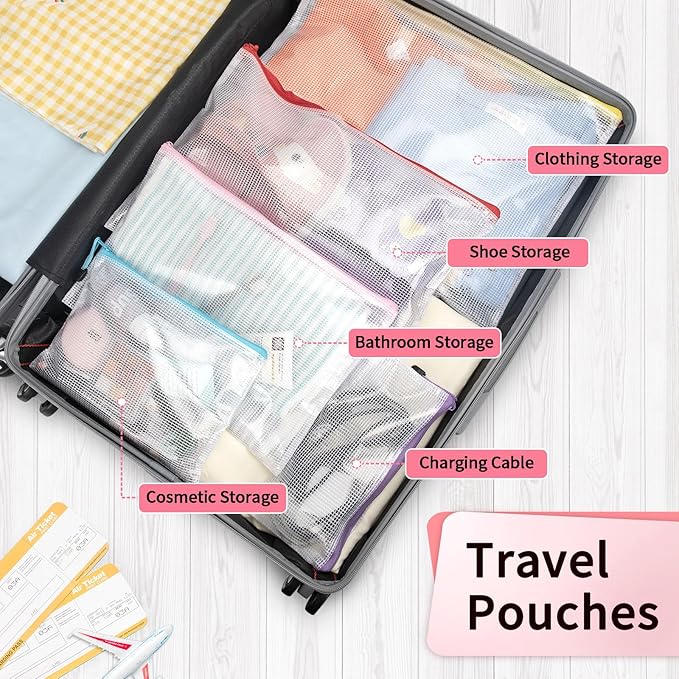 Umriox Mesh Zipper Pouch, 14.9x11.0 in (12 Colors, 12 Packs), Extra Large Zipper Bags, Waterproof Zipper Pouches for Office Supplies, Puzzles, Board Game Storage & Cross Stitch Projects