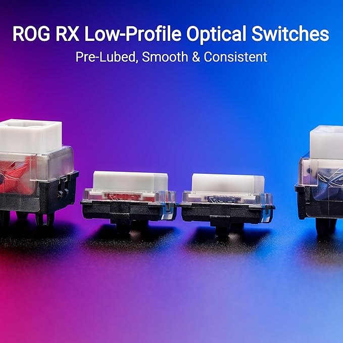 ASUS ROG Falchion RX Low Profile 65% Wireless Gaming Keyboard with ROG RX Red Low-Profile switches, tri-Mode Connection with ROG SpeedNova, Silicone dampening Foam, Touch Panel, and MacOS Support.