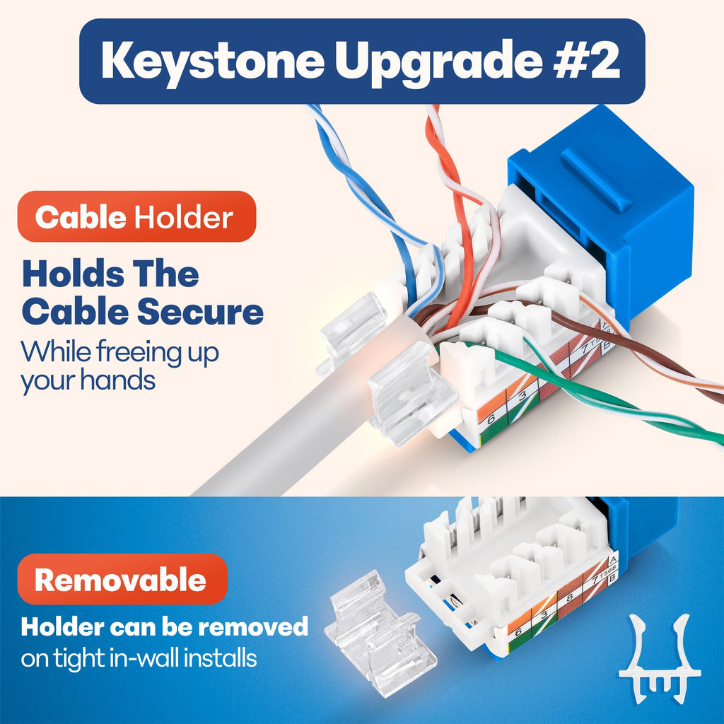 Everest 45 Degree RJ45 Cat6 Keystone Jacks Slim Profile 50-Pack Blue