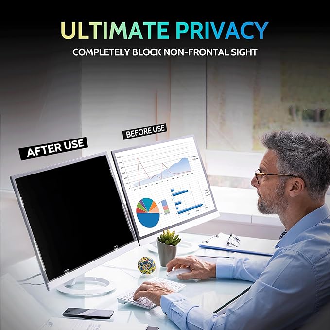 [2 Pack] 25 Inch Privacy Screen for Computer Monitor 16:9 Aspect Ratio, Eye Protection Anti Blue Light Glare Shield, 25inch Removable Black Blackout Anti Spy Desktop Security Private Filter