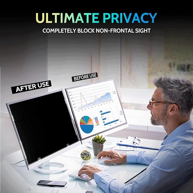 [2 Pack] 32 Inch Privacy Screen for Computer Monitor 16:9 Aspect Ratio, Eye Protection Anti Blue Light Glare Shield, 32inch Removable Black Blackout Anti Spy Desktop Security Private Filter