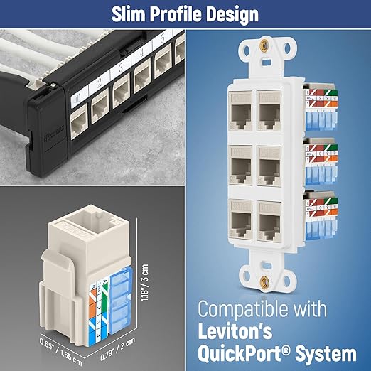 Everest 90° Angled RJ45 Cat5e Keystone Jacks 10-Pack in Light Almond - Slim Profile Female RJ45 Connectors - Cat 5e Keystone Jack - Compatible with 90° Angled Speed Termination Tool - easyJACK