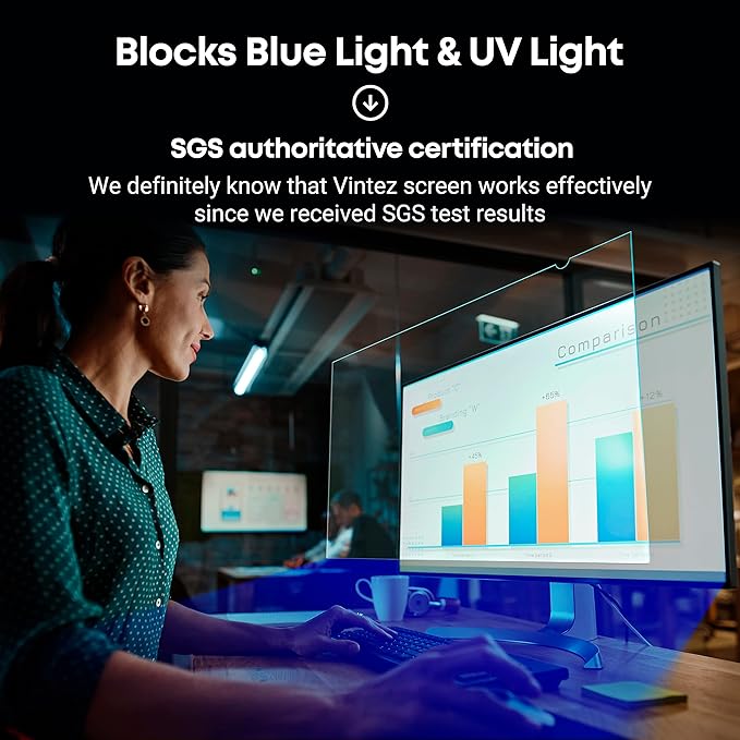 27 inch Blue Light Blocking Screen Protector Panel for 16:9 Widescreen Computer Monitor and Laptop - PC Anti-UV Eye Protection Filter Film - Anti-Scratch Diagonal Frame Shield [2 Pack]