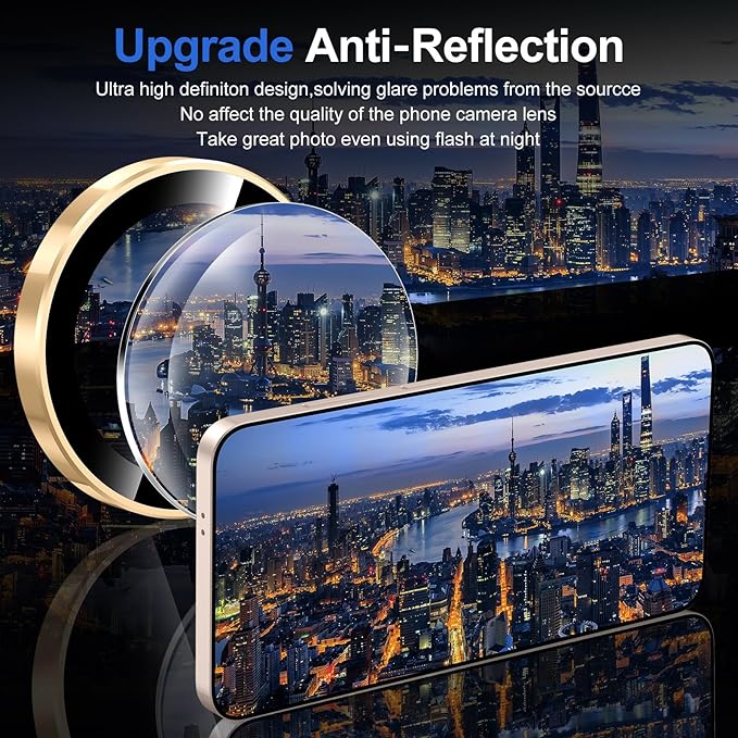 for Samsung Galaxy S25 Plus Camera Lens Protector, Individual Metal Ring Tempered Glass Lens Cover, [Strong Adsorption] Scratch Resistant Ultra-Thin HD Clear Lens Cover, 1 Set-Gold Ring