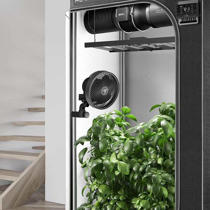 AC Infinity CLOUDRAY A9, Grow Tent Clip Fan 9” with Redesigned Long-Life EC Motor, Custom 10 Dynamic Wind Speeds, Weatherproof IP-54, Manual Swivel, for Hydroponics Circulation Cooling