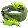 SHEZI [Upgraded 2.0] 4-in-1 USB C Cable 60W 10FT Fast Charging [480Mbps Data Sync] Flat Nylon Braided Charger Cord Combo, USB A/C to C/L Multi Charge Cable for iPhone/iPad & Most Devices, Green