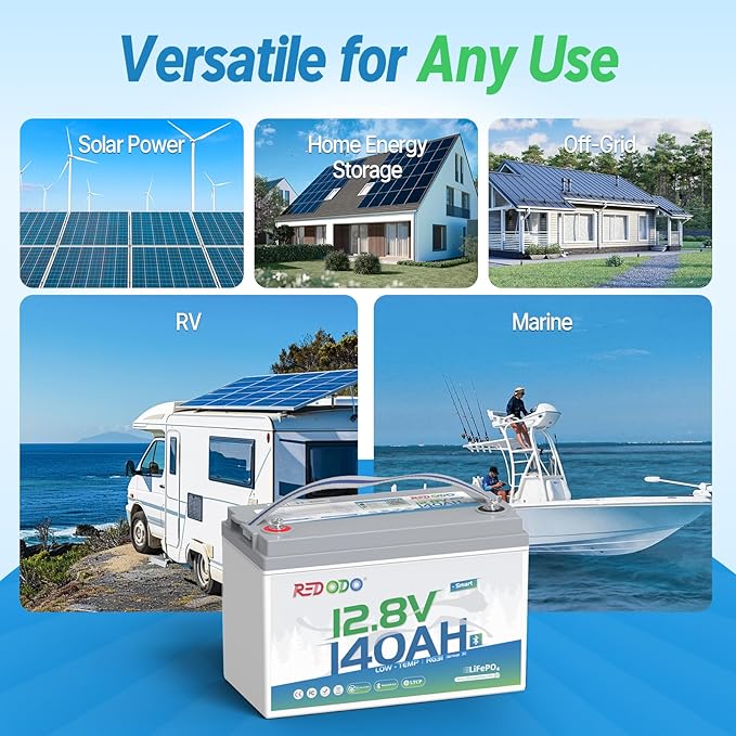 Redodo Smart Bluetooth 12V 140Ah LiFePO4 Battery, Group31 Lithium Battery, 10 Years Lifetime, 150A BMS, Real-Time Monitoring, Perfect for RVs, Marine, Boat, Solar and Off Grid 2 Pack