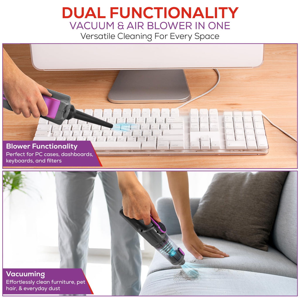 HyperVac 2-in-1 Handheld Portable Car Vacuum Cleaner & Blower, 18500Pa Suction, Corded/Cordless Air Duster with LED Light, Flexible Hoses, USB-C Fast Charge – Ideal for Home, Office & Pets