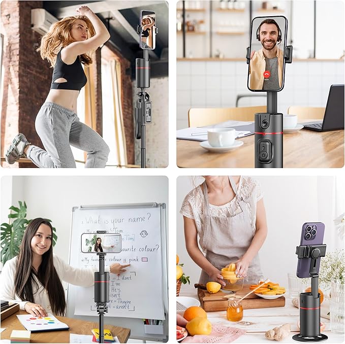 Auto Face Tracking Tripod, No App, Smart Shooting Phone Holder with Remote, 360° Rotation Body Phone Camera Mount with Phone Holder Body Smart Tracking Tripod for Vlog/TIK Tok, Rechargeable Battery