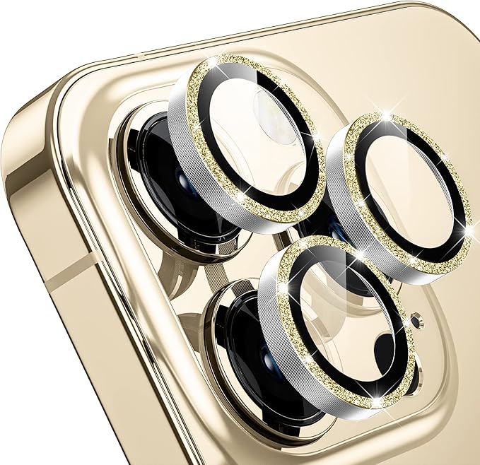 WSKEN [Gold Glitter] for iPhone 14 Pro/iPhone 14 Pro Max Camera Lens Protector,[Night Shooting Mode] HD Tempered Metal Glass Camera Screen Protector Cover Film Accessories