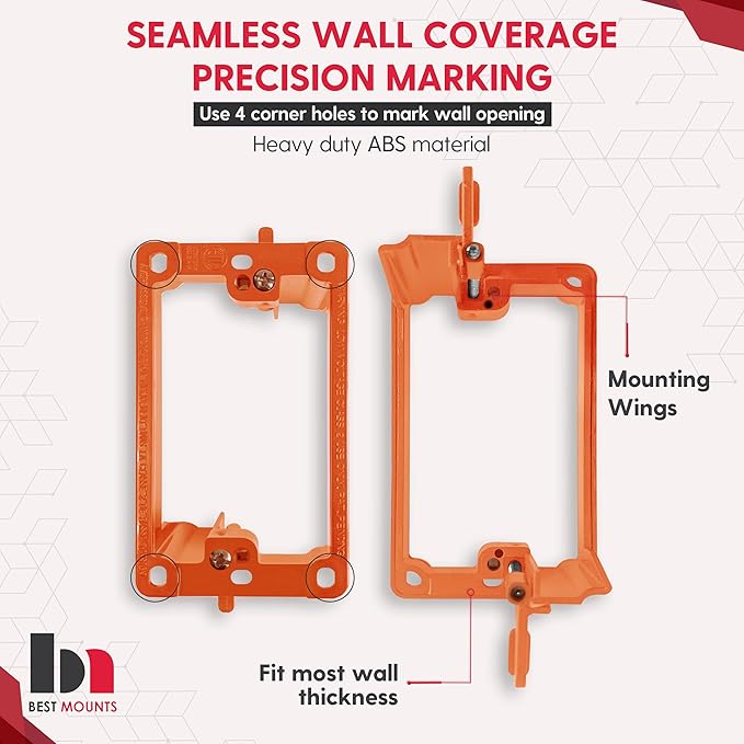 2 Pack Wall Plate Cable Pass Through with Bracket - In Wall Cable Management Kit - Recessed Cable Wall Plate Pair with Single Gang Low Voltage Mounting Bracket - Decorator Cover for Low Voltage Cables