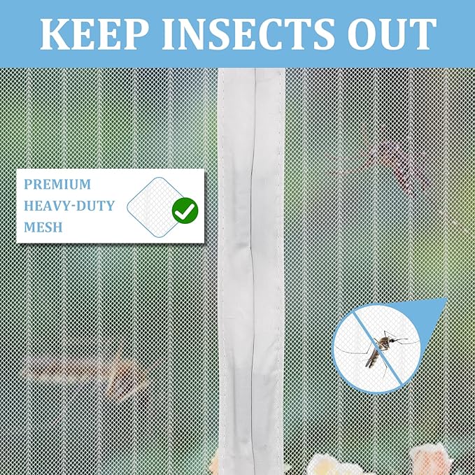 Magnetic Screen Door - Self Sealing, Heavy Duty, Hands Free Mesh Partition Keeps Bugs Out Let Breeze in- Pet and Kid Friendly - Keep Open Feature (White, Fit Door Size 48 x 80 Inch)