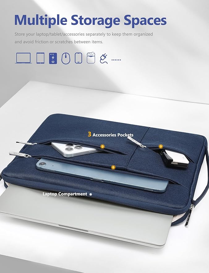 HYZUO 14-15 Inch Laptop Sleeve Bag for MacBook Air 15 M4 M3 M2, MacBook Pro 15, 15" Surface Laptop, XPS 14/15 Plus, Portable NoteBook Case for 14" HP Dell Lenovo ThinkPad Asus, Navy Blue