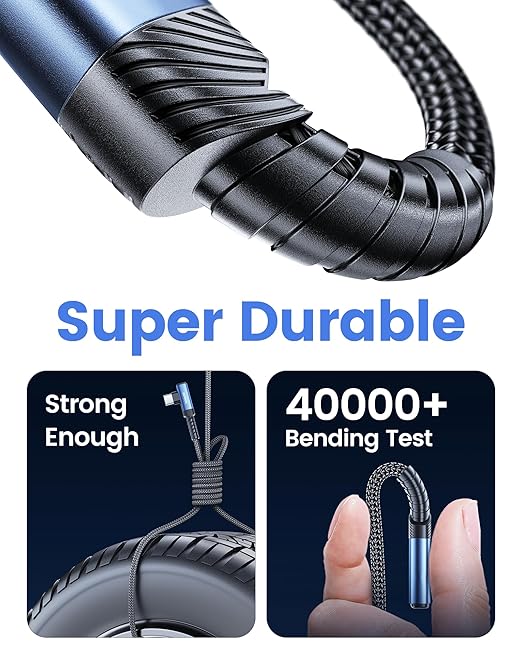USB C Cable Right Angle, 2-Pack 6.6ft USB A to USB C Charger Cable 90 Degree Braided Fast Charging Carpaly Cord for Samsung Galaxy S23/ S22+/S21+/Note 10, LG V30, Switch