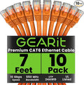 GearIT Cat 6 Ethernet Cable (10-Pack 7 Feet) Cat6 Network Patch, 10Gbps, RJ45, Snagless Cord, Gold-Plated Connectors, Internet for PC, TV, Tablet, Router, Printer, Servers, IT Data Center - Orange