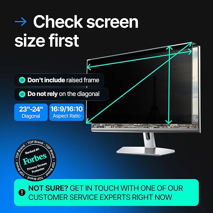 Universal 23"-24" - 23", 23.6", 23.8", 24" - 16:9/16:10 Aspect Ratio - 2 Pack - Computer Privacy Screen Filter for Widescreen Computer Monitors - 21.2"x13.4" = 541x342mm - Monitor Frame Hanging Type