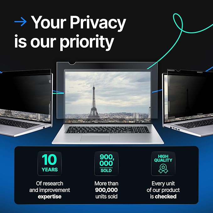 VINTEZ 14 Inch 16:10 Privacy Screen for Computer Monitor and Laptop - Anti Glare Protector Film Blue Light Filter Eye Protection - Computer Screen Privacy Shield, [1 Pack]