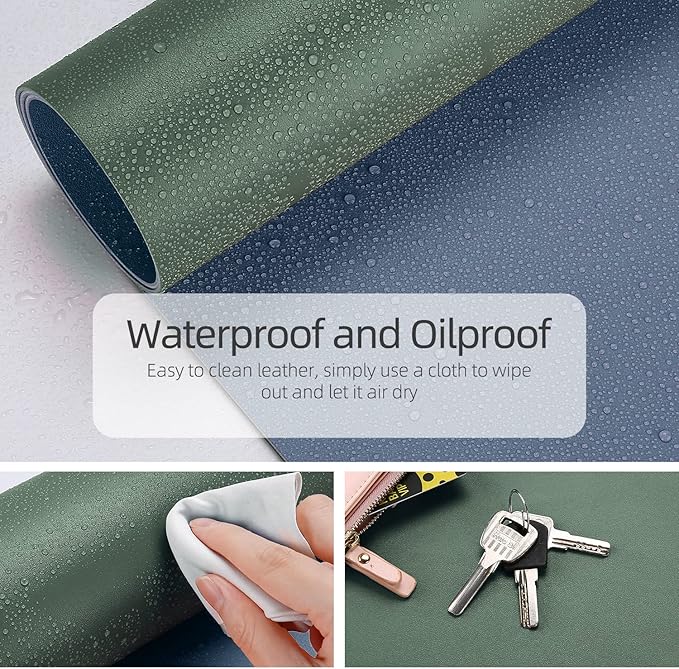 YSAGi Desk Pad, Desk Mat, Dual-Sided Desk Pad, 31.5" x 15.7" Laptop Leather Desk Pad Protector, Desk Blotter for Keyboard and Mouse, Waterproof Desk Writing Pad for Office(Dark Green+Dark Blue)