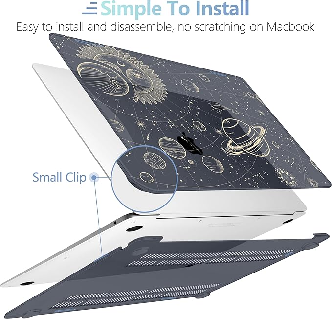 MEEgoodo for MacBook Air 13.3 inch Case 2021 2020 2019 2018 A2337 M1 A2179 A1932, Clear Case for MacBook Air M1, Hard Shell with Keyboard Webcam Cover & Trackpad Film & Type C Adapter,Moon