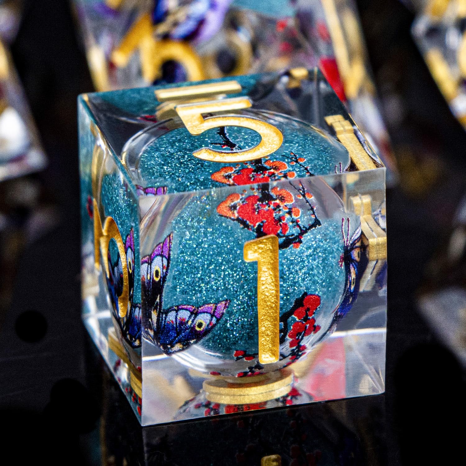 ORIFANTOU Butterfly DND Dice Blue Liquid Core Dice Set with Metal Box, Handmade Sharp Edge D and D Polyhedral Dice for use with D&D Role Playing Game, D20 D12 D10 D8 D6