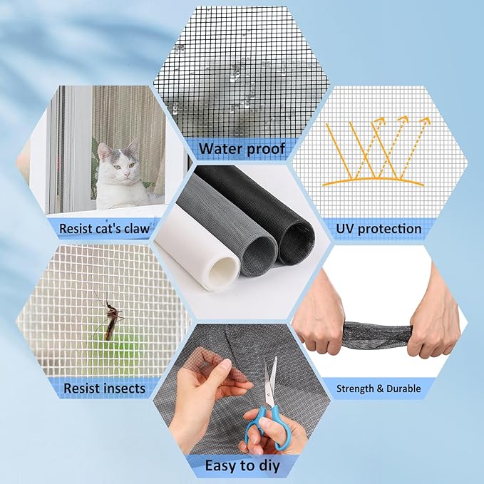 59"x79" Window Screen Mesh, Fiberglass Window Screen, Screen Door Mesh, Windows Screens and Screen Door Replacement, Patio Screen Mesh- Gray