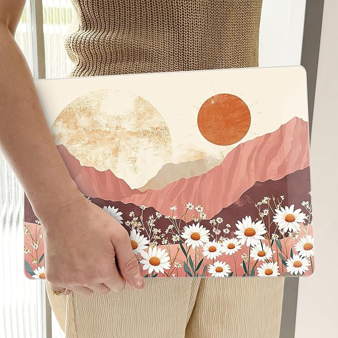 TWOLSKOO Compatible with M4 MacBook Air 13.6 inch Case 2025-2022 Release M4 A3240 M3 A3113 M2 A2681, Plastic Hard Shell & Keyboard Cover & Type C Adapter & Screen Protector, Mountains & Daisies