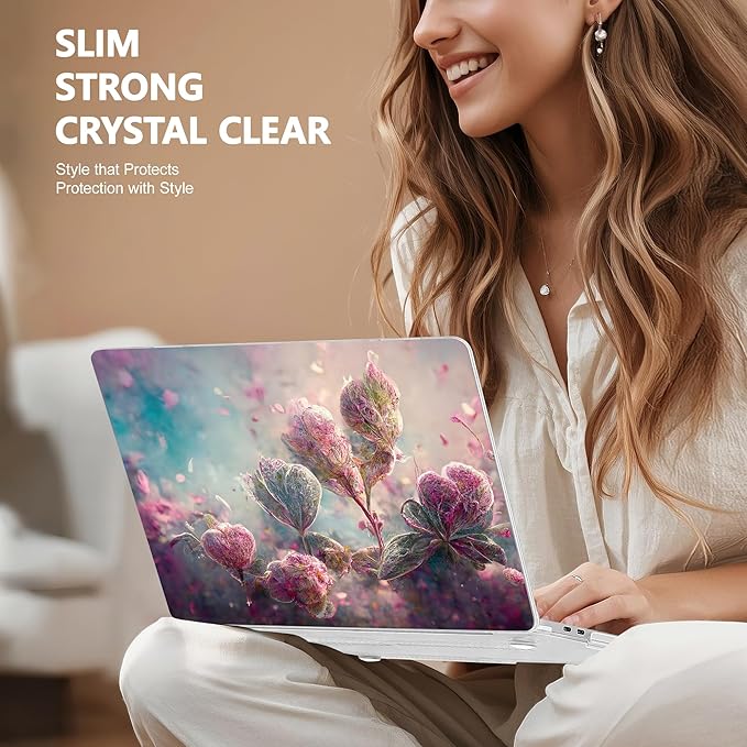 Case for MacBook Pro 13 inch with/Without Touch Bar (2016-2022, M2 A2338 M1 A2289 A2251 A2159 A1989 A1706 A1708), Hard Shell + Keyboard Cover + Dust Plug - Flowers