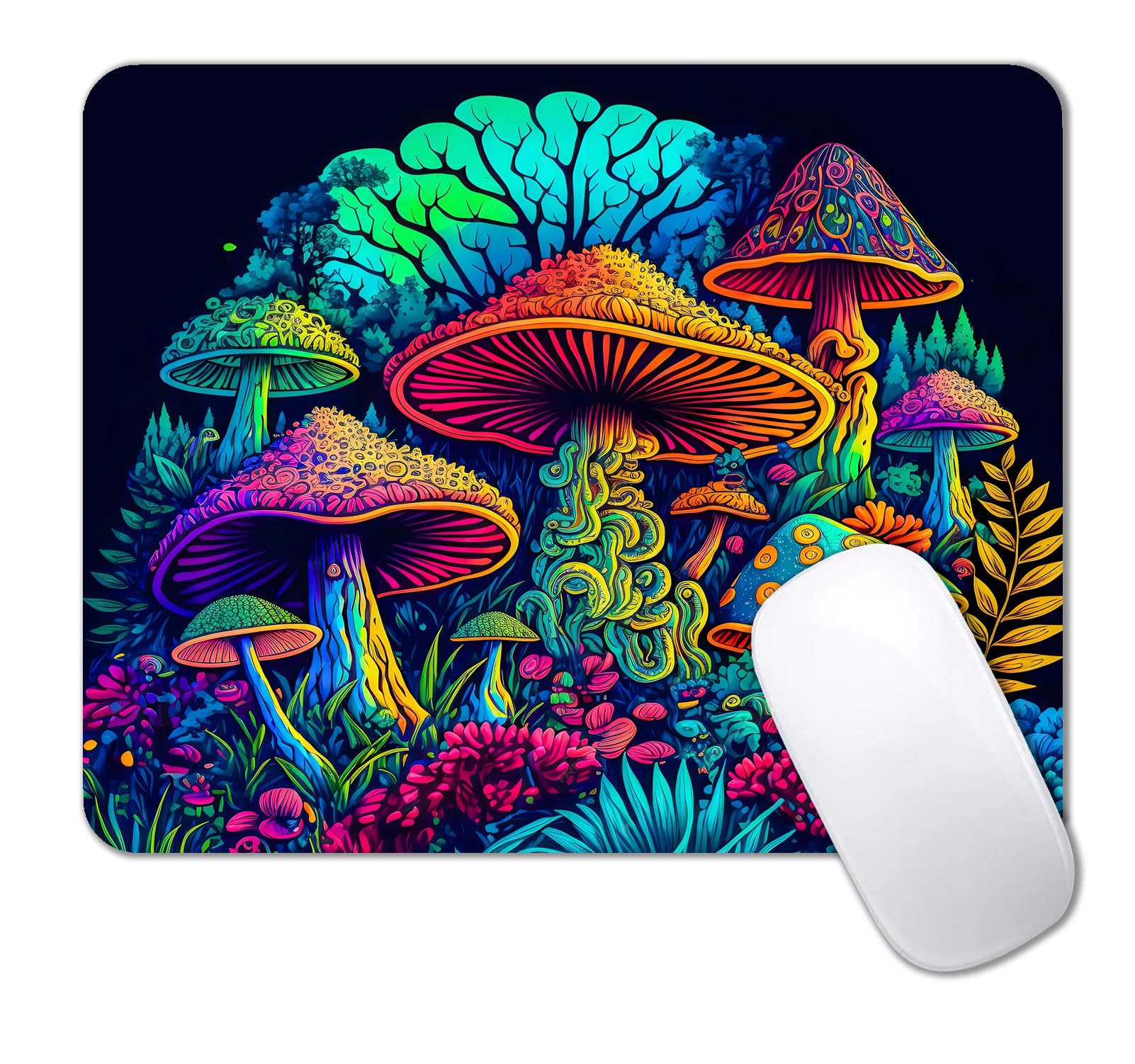 IMAYONDIA Psychedelic Mushrooms Mouse Pad, Colorfull Gaming Mouse Pad, Magical Forest Mousepad, Non-Slip Rubber Base Computer Mice Pad for School Home Office, 9.5 x 7.9 Inch, Aesthetic Modern Art