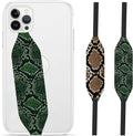 Phone Grip Strap - Reversible Finger Holder for Phone Back, Customizable Anti-Slip Design, Wireless Charging Compatible Detachable Holder for iPhone - Brown & Green Snake Skin